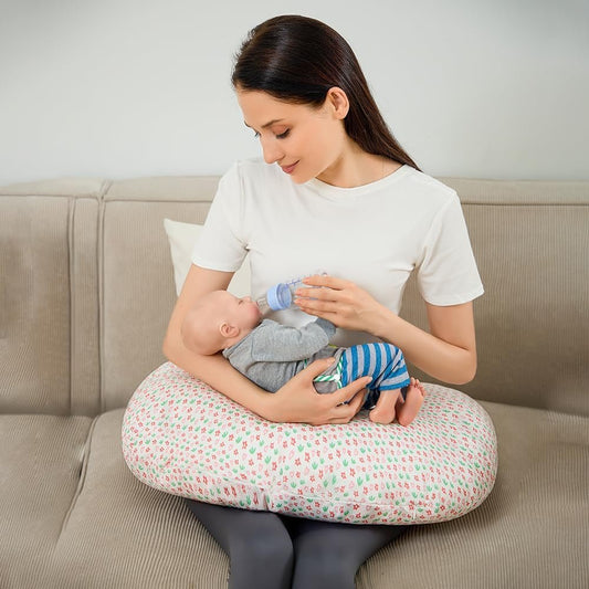 Nursing Pillow for Breastfeeding Ergonomic Nursing Essentials for Bottle and Breastfeeding, with Removable Nursing Pillow Cover, Machine Washable,Maternity Pillowï¼ˆPinkï¼‰ (Little Star Sky)