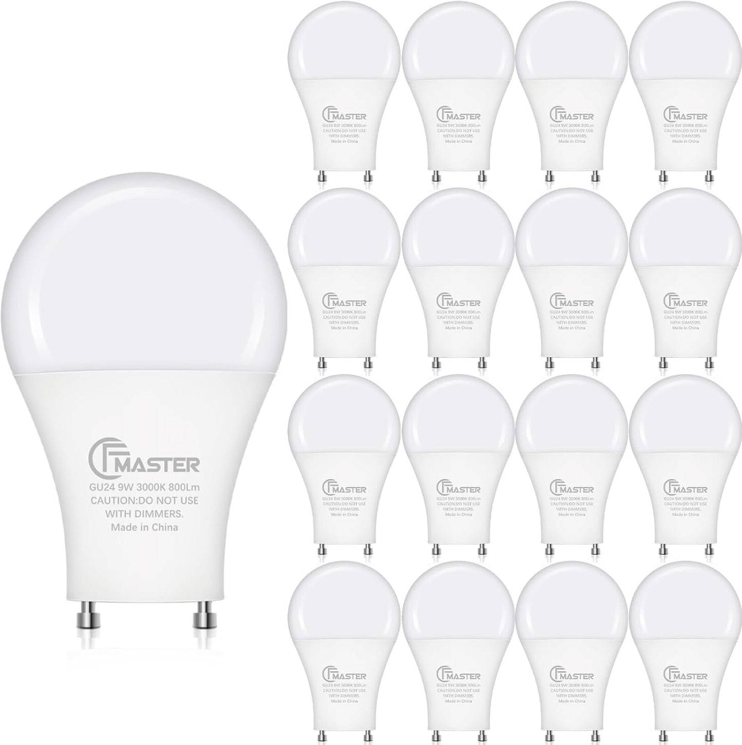 JIANGSILING GU24 LED Bulb, 3000K Warm White GU24 LED Light Bulb, 9W (60 Watt Equivalent), A19 Shape GU24 Light Bulb, Twist Lock GU24 LED Light Bulbs for Home Lighting, Non-Dimmable (16Pack, 3000K)