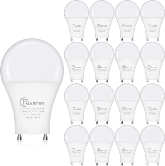 JIANGSILING GU24 LED Bulb, 3000K Warm White GU24 LED Light Bulb, 9W (60 Watt Equivalent), A19 Shape GU24 Light Bulb, Twist Lock GU24 LED Light Bulbs for Home Lighting, Non-Dimmable (16Pack, 3000K)