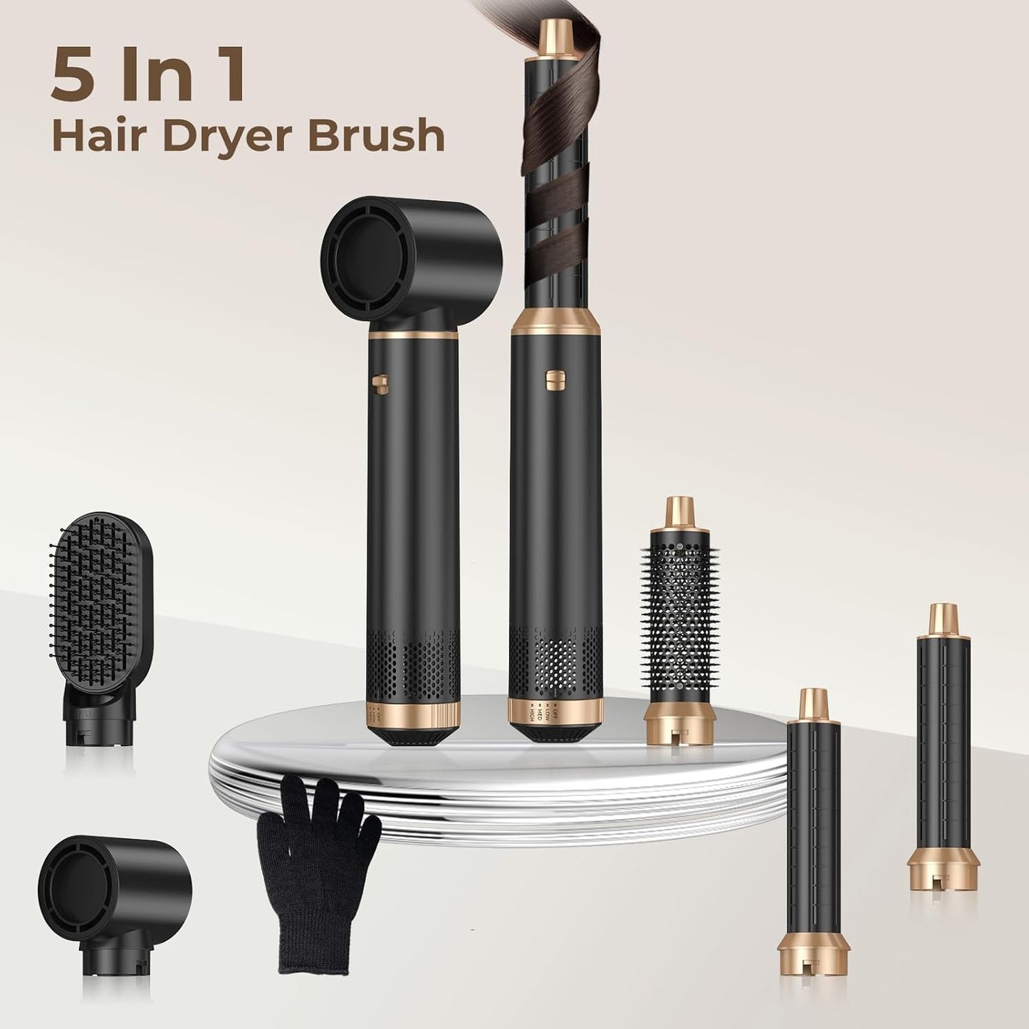 Blow Dryer Brush 5 in 1, Negative Ion Hair Dryer Brush Set Upgrade Hot Air Brush Air Styler Curling Wrap Air Curler, Curling Iron Hair Styling Tools As A Gift for Straight/Curl/Drying/Smoothing