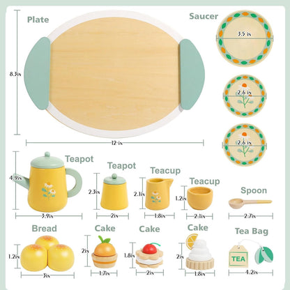 Usndhome Tea Sets for Toddlers 3-5 Girl Birthday Gift 2 Year Old Princess Party Wooden Play Food Toy Sets for Kids Kitchen Accessories Age 3-5 Wood Educational Toys