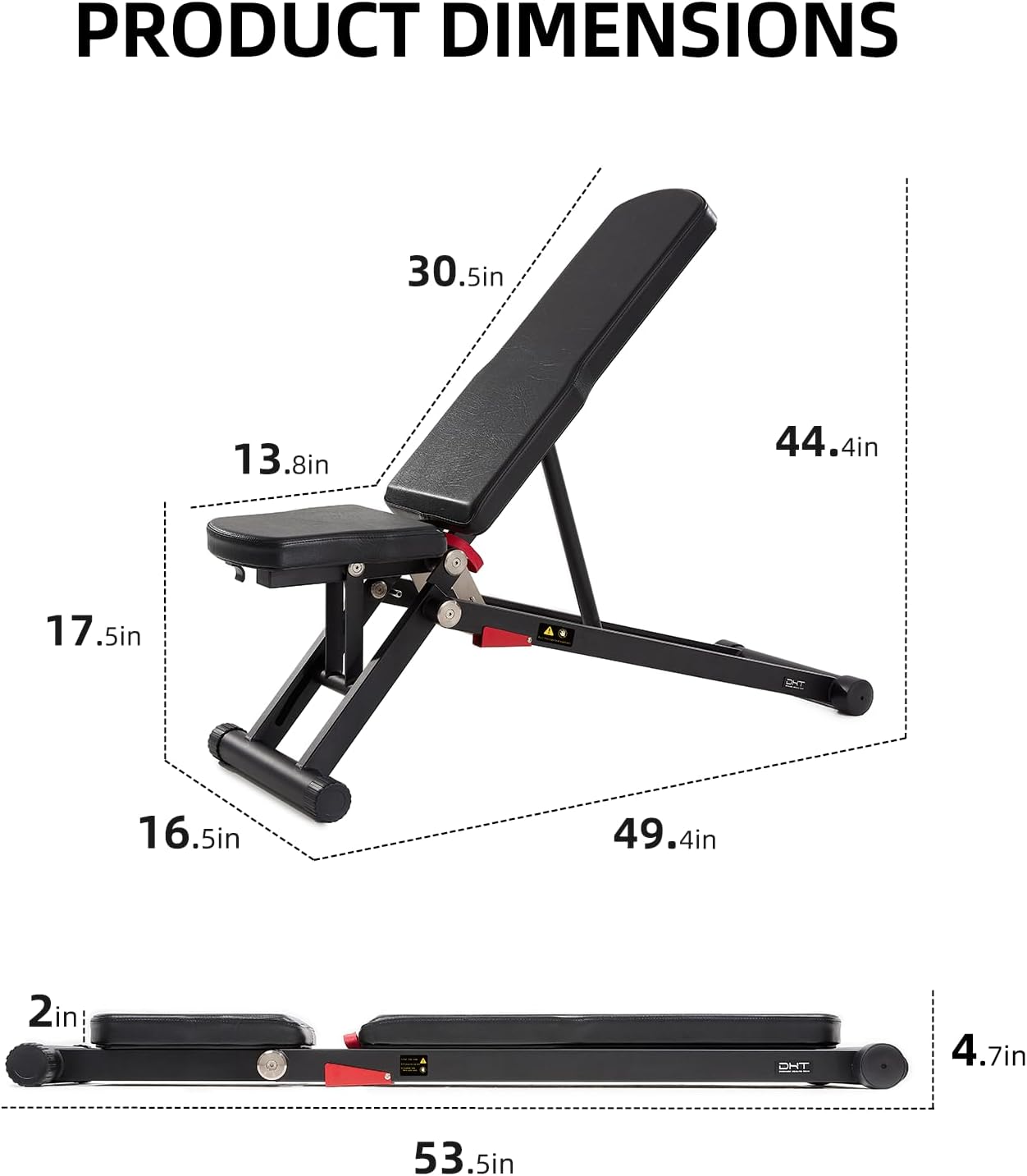 DHT Weight Bench, Adjustable Weight Benches for Home Gym, Workout Bench with Fast Folding, Incline Decline Bench Press for Full Body, Black