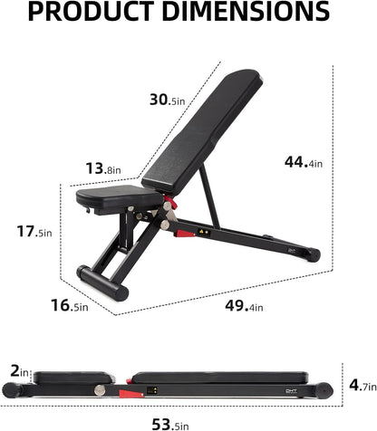DHT Weight Bench, Adjustable Weight Benches for Home Gym, Workout Bench with Fast Folding, Incline Decline Bench Press for Full Body, Black