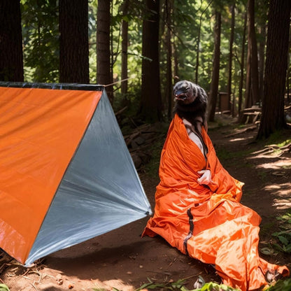 Emergency Shelter Sets, Survival Shelter 1 Survival Tent 1 Mylar Blankets 1 Emergency Sleeping Bag 1 Poncho for Outdoor Carcar Kits, Camping, Hiking (Orange)
