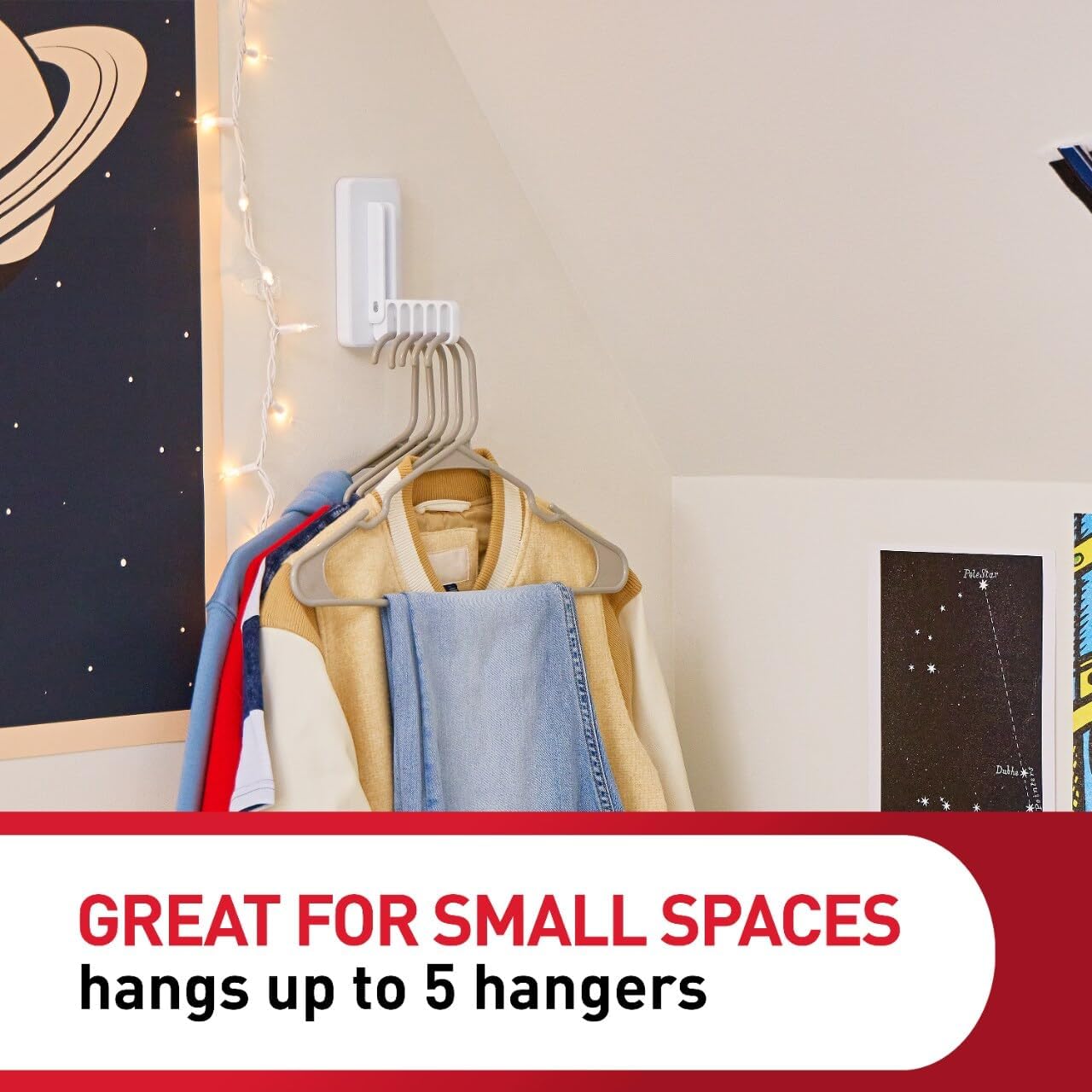 Command Folding Clothes Hanger, Holds up to 5 Hangers 7.5 lb, 1.5lbs per Rung, 1 Hook with 5 Rungs, 4 Strips, Closet Organizer, Home Organization (2 Pack)