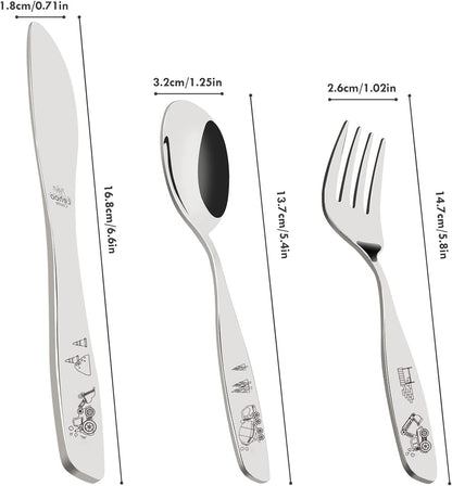 Lehoo Castle Kids Utensils - Stainless Steel Toddler Silverware Set With Forks, Spoons, Knives (Dinosaur x 6)