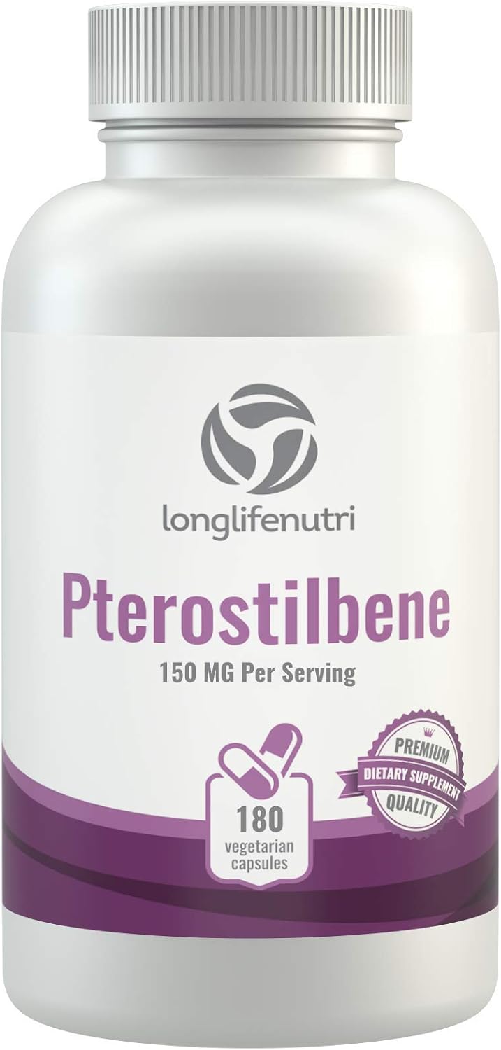 Pterostilbene 150mg, 180 Vegetarian Capsules, 3-Month Supply for Natural Wellness, Made in USA, Pure Natural Powder