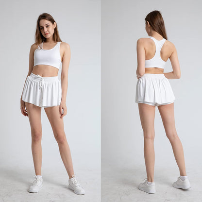 Flowy Athletic Shorts for Women Running Tennis Butterfly Shorts Girls 2-in-1 Double Layer Quick-Drying Comfy Shorts