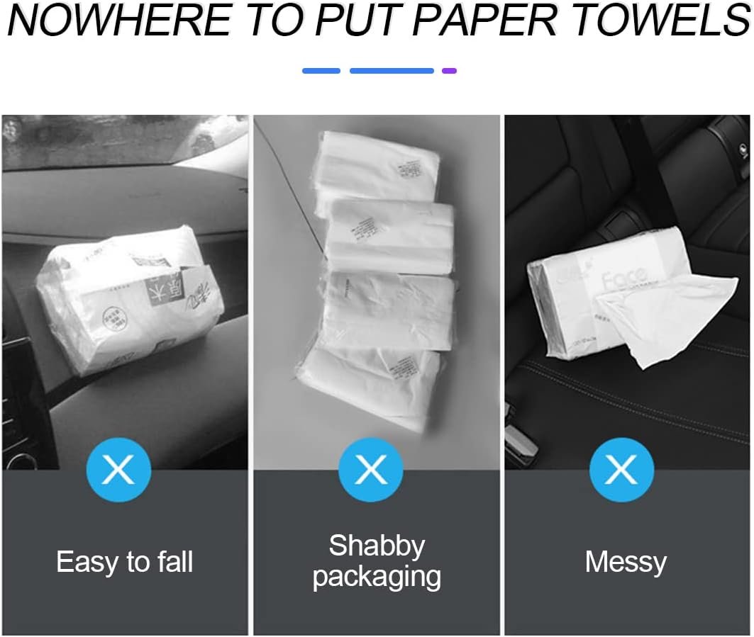 Car Tissue Holder, Sun Visor Napkin Holder, Hanging Paper Towel Case, PU Leather Tissue Box, Universal Auto Leather Visor Tissue Holder for Car Accessories Interior (Black)