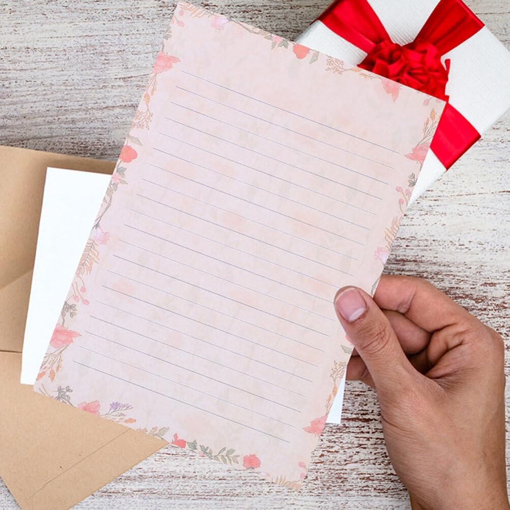NUOBESTY A5 Stationary Paper and Envelopes Set, 24PCS Floral Stationery Writing Paper 12PCS Matching Envelopes Lined Printing Paper for Home Office School