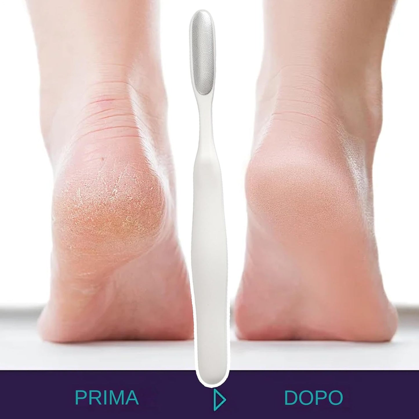 Foot File, Callus Remover, Reusable Stainless Steel, Cracked Skin Tool, Built-In Toe Cleaning Brush for Home or Salon Pedicure Care Routine, 7.4x0.7 Inches White 1 Piece