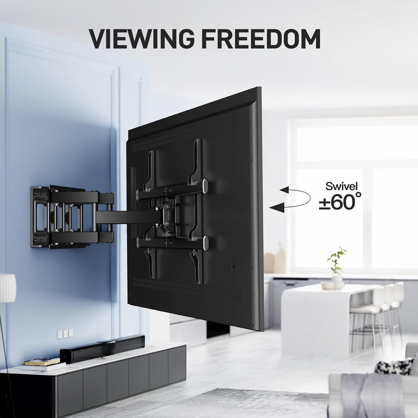 PERLESMITH TV Wall Mount 37-85 Inches, TV Bracket Swivel Tilting and Extending, Ultra Resistant TV Arm 60 kg, TV Bracket 55 65 Inches VESA 200 x 100 – 600 x 400 mm