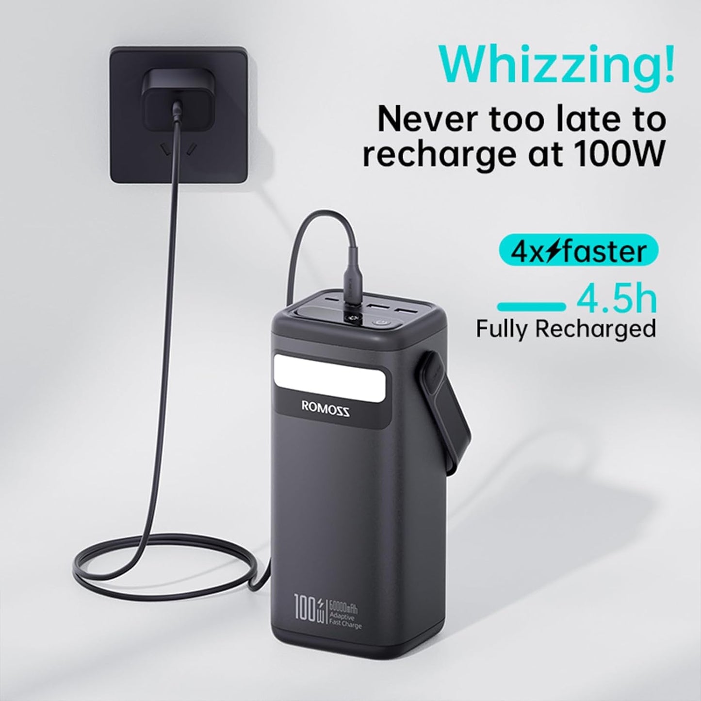 ROMOSS PMT60 60000mAh Two-Way 100W Fast Charge Power Bank, Long Lasting 20V Portable Power Station with Illumination, USB C Portable Charger for Laptop, iPhone, iPad, Samsung, Drone and More Devices