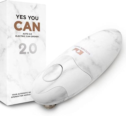 Kitchen Mama Auto 2.0 Electric Can Opener: Refined Blade Opens Almost Any Can - Automatic, Hands Free, Smooth Edge, Food-Safe, Battery Operated, YES YOU CAN (Marble White)