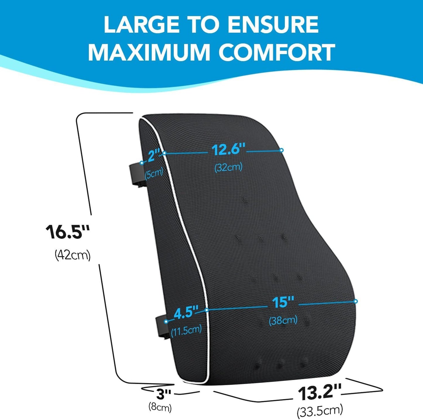 Lumbar Support Pillow for Office Chair Car Memory Foam Back Cushion Back Pain Relief Improve Posture Large Back Pillow for Computer, Gaming Chair, Recliner with Mesh Cover Double Adjustable Straps