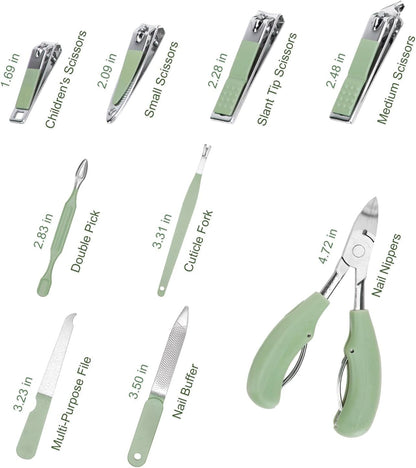 Madenia 35 in 1 Manicure Set: Professional Nail Clipper Tools for Manicure and Pedicure Polishing - Portable Stainless Steel Nail Care Kits for Travel & Home Use(Green)