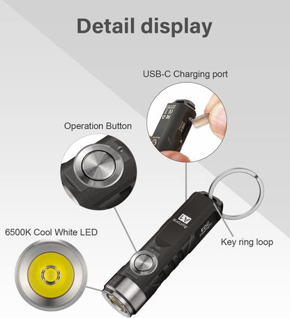 RovyVon Aurora A1 4th Generation Bright Mini Torch, 650 Lumen USB C Rechargeable Small Keychain Flashlight with Momentary On, Lockout Power Feature, for Camping, Hiking, Outdoors(Black)