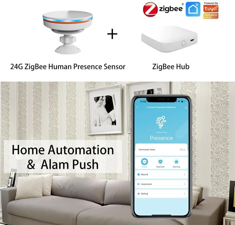 Lyntamy ZigBee 3.0 Human Presence Sensor 24G 5V MMwave Radar with Siren Alarm Motion Detection Smart Life Home Automation DIY Easy to Use