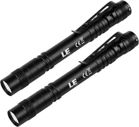 LE LED Pen Flashlight, Compact and Ultra Bright XPE LED Tactical Penlight Flashlight, Waterproof AAA Battery Powered Pocket Flashlight with Clip, 2 Packs
