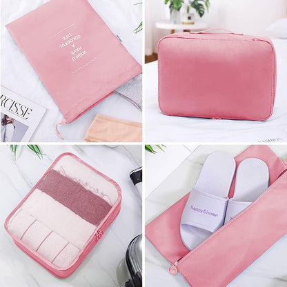 Travel Suitcase Organizer Set 8 Pieces - Packing Cubes Storage Travel Luggage Organizer for Clothes, Cosmetics, Shoes, Family Travel and Business (Pink)