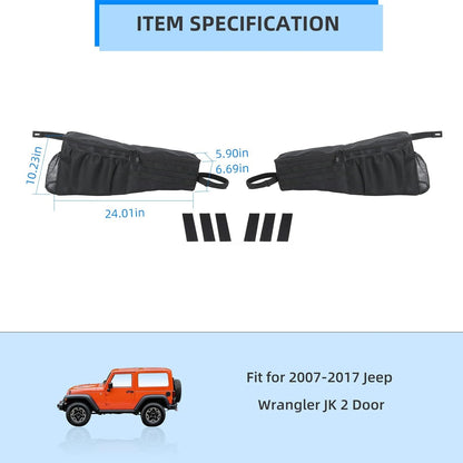 RT-TCZ Rear Trunk Organizer Storage Bag, Wheel Well Side Storage Pocket Interior Accessories for 2007-2017 Jeep Wrangler JK 2 Door, 2 PCS