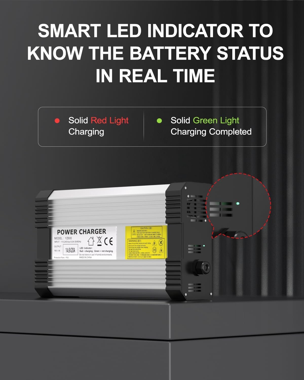 LiFePO4 Battery Charger 12V 20A, AC-DC Smart Lithium Battery Charger for 12.8V LiFePO4 Lithium Batteries, 20A Fast Charging for Solar, Marine, RV, Trolling Motor Batteries
