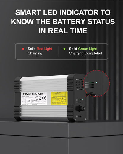 LiFePO4 Battery Charger 12V 20A, AC-DC Smart Lithium Battery Charger for 12.8V LiFePO4 Lithium Batteries, 20A Fast Charging for Solar, Marine, RV, Trolling Motor Batteries