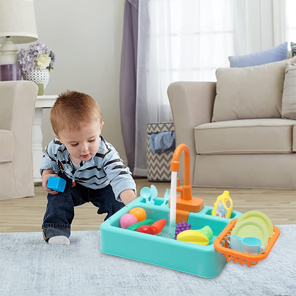 Play Sink with Running Water, Kitchen Sink with Electric Faucet,Toddler Kitchen Set, Automatic Water Cycle System,for Home,Kindergarten
