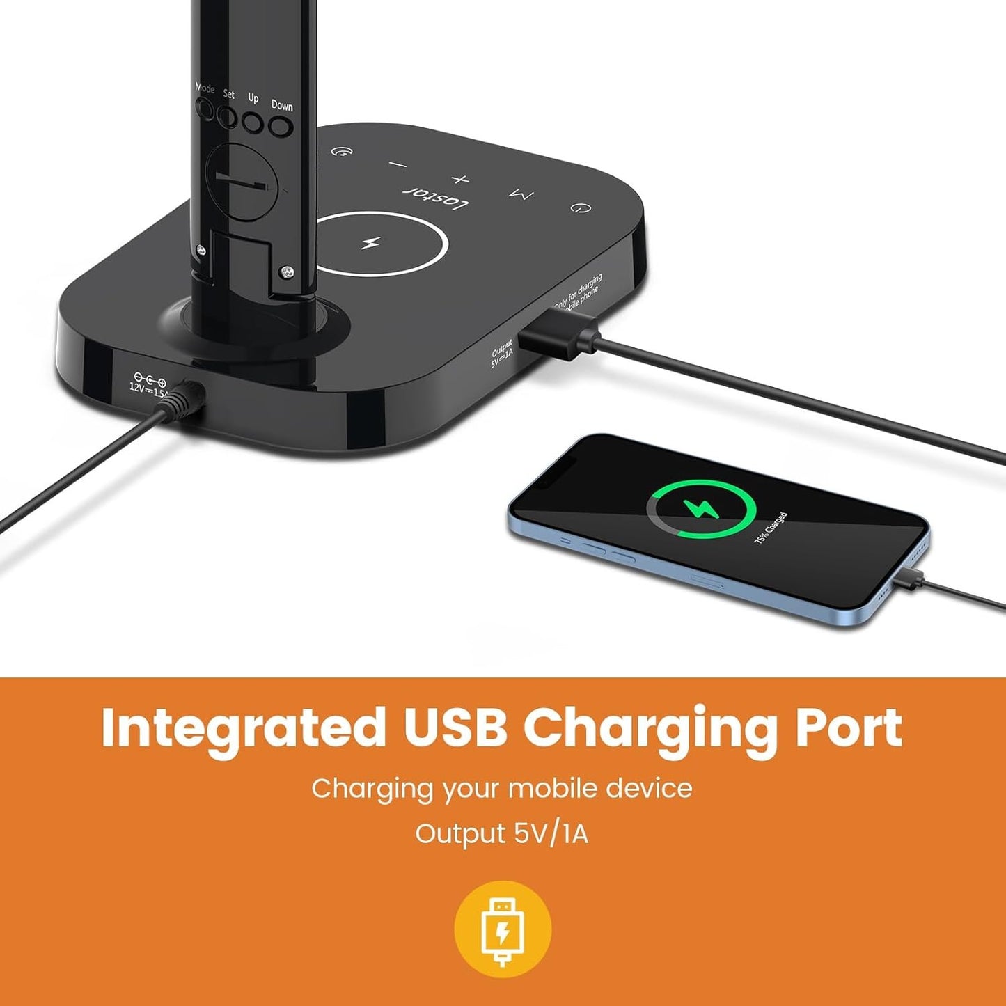 LASTAR Desk Lamp,Smart 18W Wireless Rechargeable Led Table Lamp, USB Charging, 5 Brightness Levels, 5 Colour Temperatures, Perpetual Calendar, Alarm Clock and Memory Function Desk Lamp for Home Office