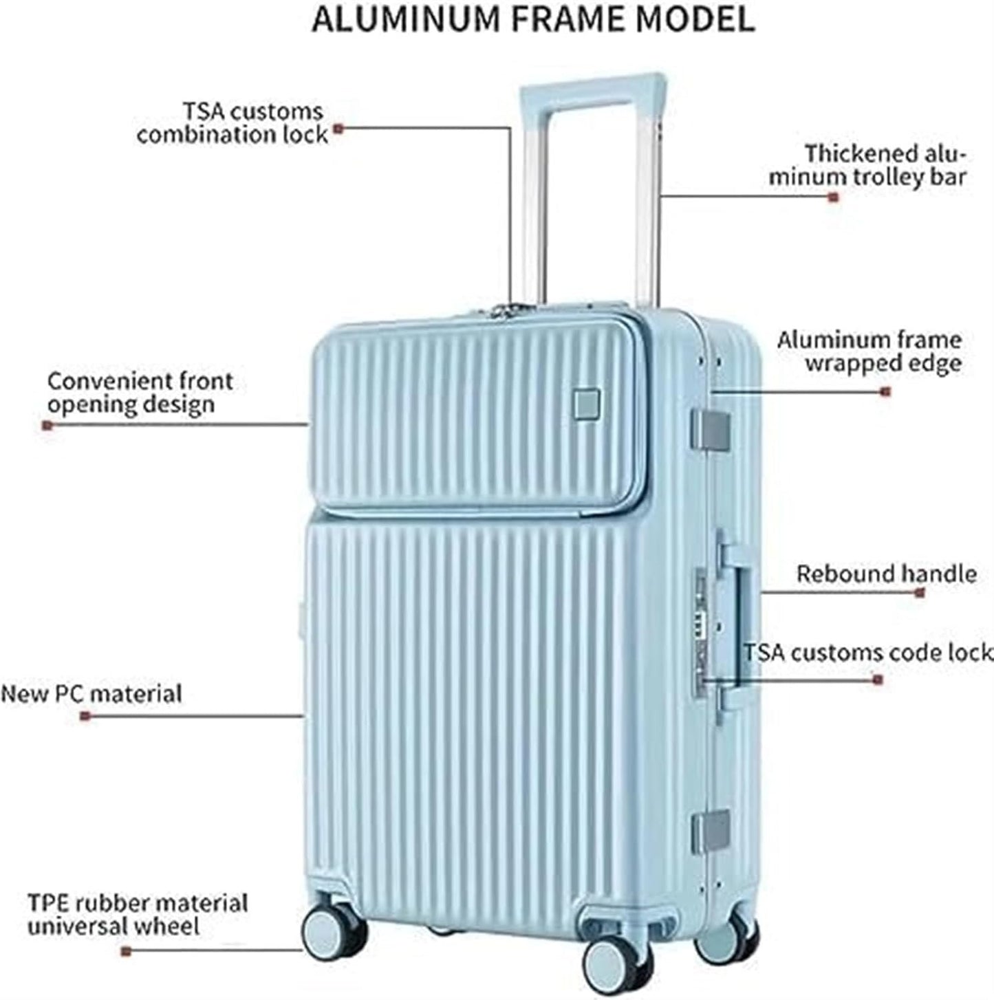 Suitcase Luggage Resistant Hard Luggage Aluminum Frame Carry On Luggage Security Lock Suitcase Carry-on Suitcase (Color : Pink, Size : 28in)