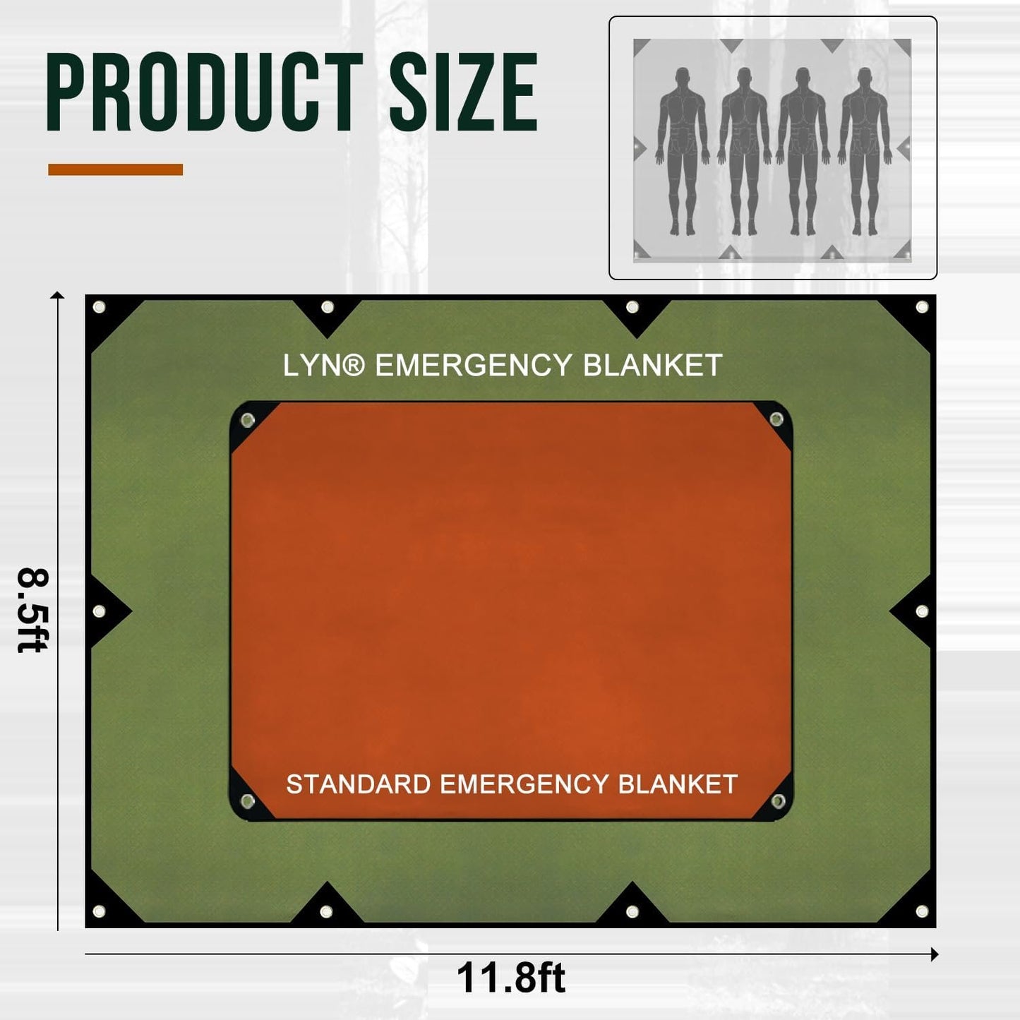 Safety Barrier：LYN XL Heavy Duty Survival Emergency Blanket/Tarp Cover-8.5'x11.8',Reflective Thermal Ripstop Waterproof,for Army,Tarp Covcer,Survial,Life Protection