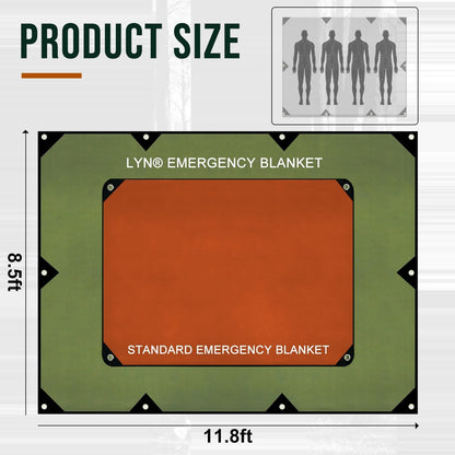 Safety Barrier：LYN XL Heavy Duty Survival Emergency Blanket/Tarp Cover-8.5'x11.8',Reflective Thermal Ripstop Waterproof,for Army,Tarp Covcer,Survial,Life Protection