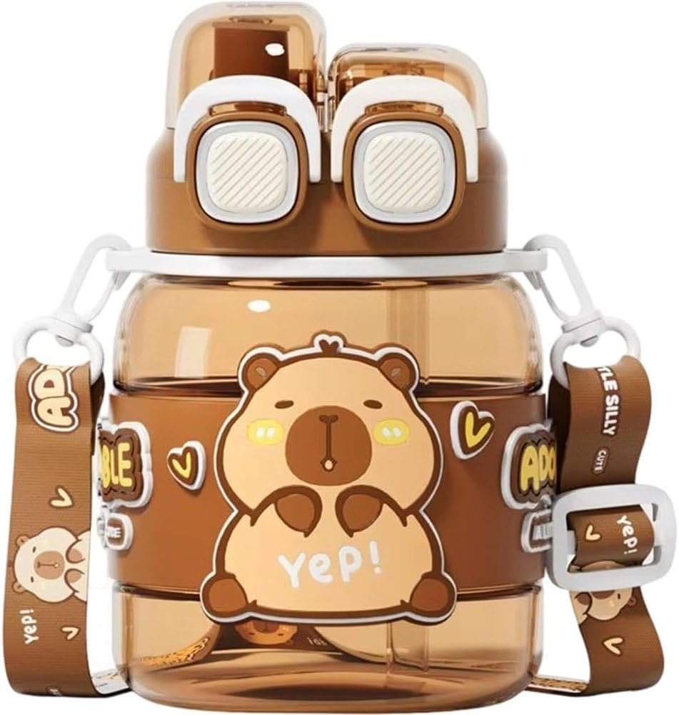 Capybara Water Cup with Straw Cute Water Bottle Kawaii Drink Jug for Kids and Girls in School Office on Travel