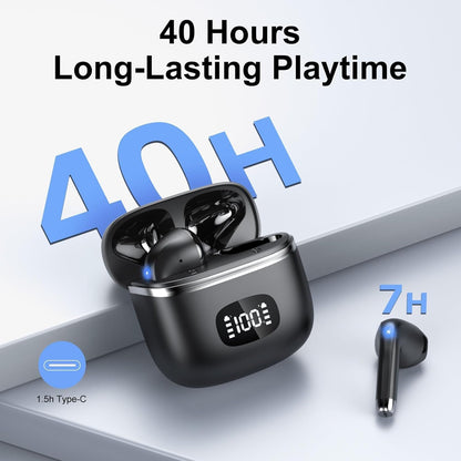 Wireless Earbuds - in Ear Headphones Bluetooth 5.3 with ENC Noise Cancelling Mics - HiFi Stereo Deep Bass - LED Display - USB-C Fast Charging - 40 Hours Playtime - Earphones for Sports, Work, Leisure