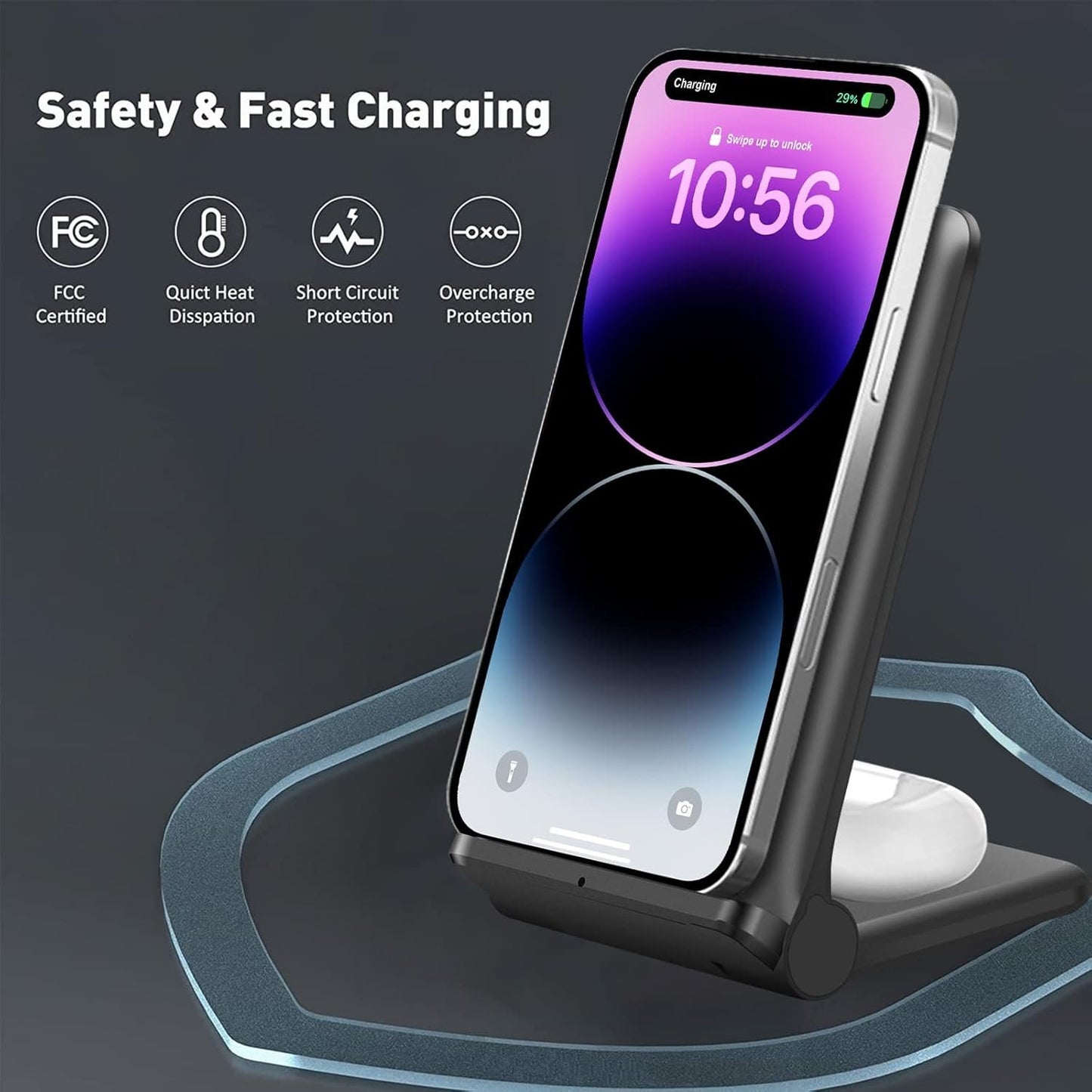 VNBBT 2 in 1 Wireless Charger, 20W Fast Wireless Charging Stand Dock for iPhone 16 Pro Max/16/15/15 plus/14/13/12/11/XS/XR,AirPods 4/3/Pro 2,Samsung Galaxy S24/S23/S22/S21/Note,Galaxy Buds, Black