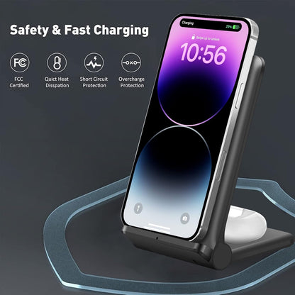 VNBBT 2 in 1 Wireless Charger, 20W Fast Wireless Charging Stand Dock for iPhone 16 Pro Max/16/15/15 plus/14/13/12/11/XS/XR,AirPods 4/3/Pro 2,Samsung Galaxy S24/S23/S22/S21/Note,Galaxy Buds, Black