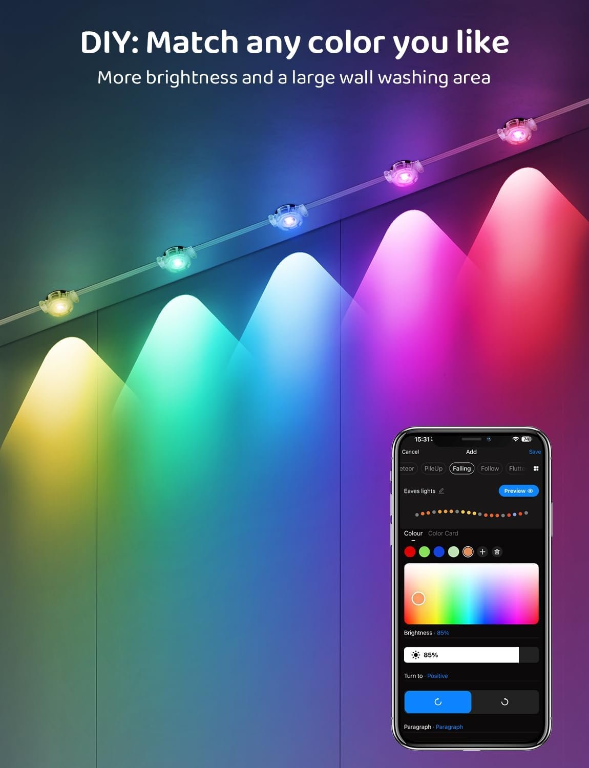 WiFi DIY Permanent Outdoor Lights, Smart RGB Outdoor Lights, 200ft with 120 LED Eaves Light, IP68 Waterproof, for Halloween Decorations, Christmas, Work with Alexa, Google Assistant