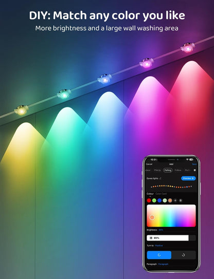 WiFi DIY Permanent Outdoor Lights, Smart RGB Outdoor Lights, 200ft with 120 LED Eaves Light, IP68 Waterproof, for Halloween Decorations, Christmas, Work with Alexa, Google Assistant