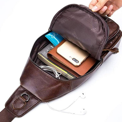 Xieben Vintage Leather Sling Chest Bag Crossbody Pack for Men Women Travel Outdoor Shoulder Pack Backpack Daypack