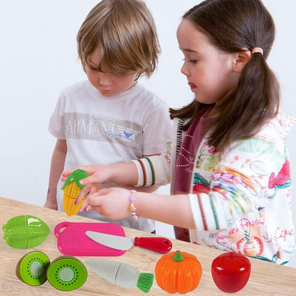 ZWYOIUG Play Food Set Toy, STEM Pretend Play Kitchen Accessories with Cute Bakset, Cutting Vegetables, Fruits, Learning Educational Toy Foods Cutting Set Gifts for Kids Toddlers Boys Girls 3 4 5 6 Years Old (Pink)