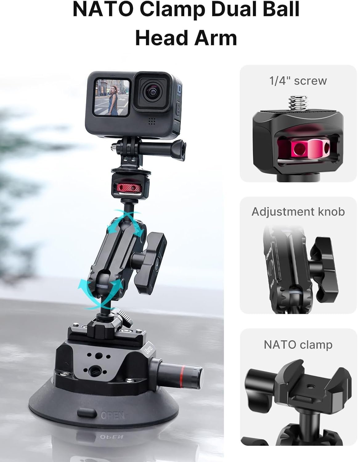 Camera Suction Cup Mount for Action Camera - ULANZI SC-02 4.5in Pump-actived Vacuum Suction Mount w Quick Release NOTA Magic Arm Car Boats Windshield & Window Mount for Nikon Canon Sony DSLR