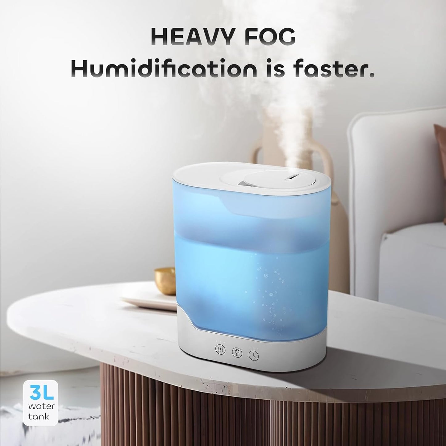 YOGIN Air Humidifier for Bedroom, 3L Top-Fill Cool Mist Humidifier & Essential Oil Diffuser, Ultra-Quiet <24dB, Smart Humidity Control, Up to 40H Runtime