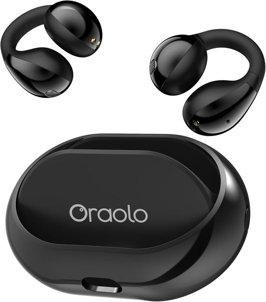 Oraolo Open Ear Headphones, Bluetooth 5.4 Wireless Earbuds with Stereo Sound, ENC Clear Call, 21H Playtime, Type-C Charging, Touch Control, IPX6 Waterproof Open Ear Clip-On Earbuds for Outdoor Sports