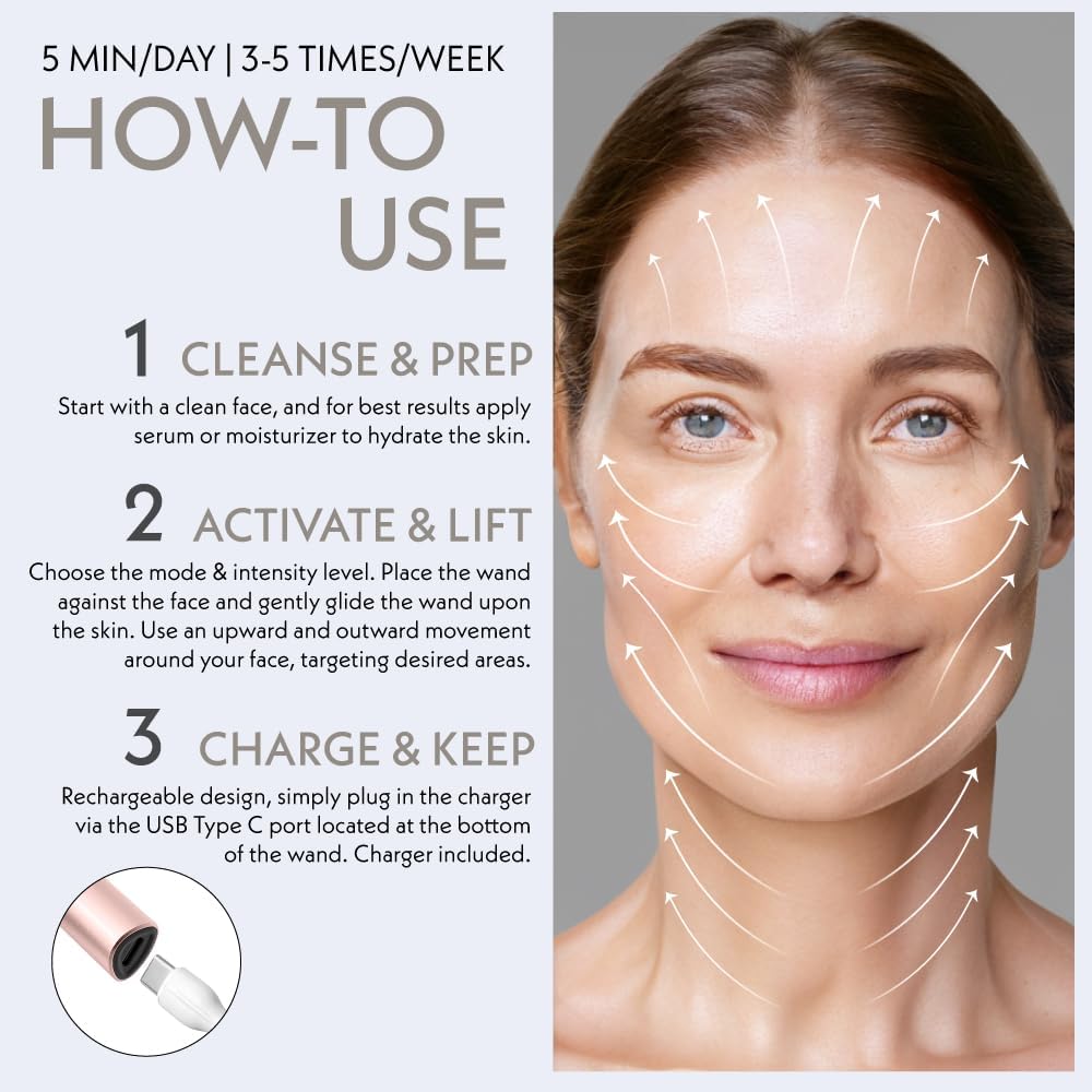 Haloby 5 in 1 Facial Wand | Microcurrent Device for Anti-Aging, Red & Blue Light Therapy, Face Massager for Rejuvenation, LED Light Therapy, Heat Therapy, Skin Care Tool: Lift Skin, for Damaged Skin