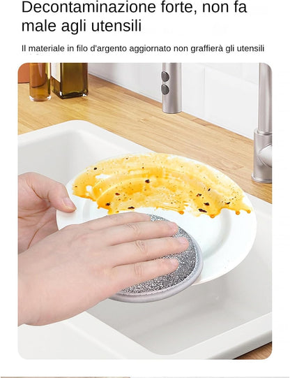 Dish Sponges Kitchen, Steel Wire Reusable Scrub Sponge, 6pcs Multipurpose Cleaning Cloths, Compact Non Scratch Scouring Pads for Tableware, Utensils, Cookware and Sink Cleaning