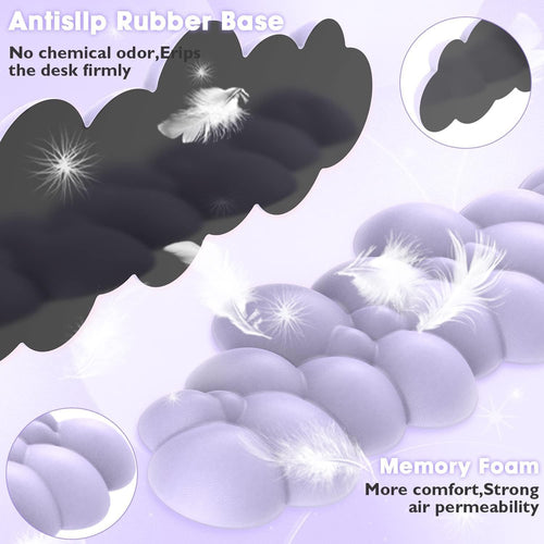 Cloud-Soft Ergonomic Wrist Rest for 100 Keys 87 Keys 68keys Keyboard PU Material Anti-Slip Rubber Base Memory Foam Cloud-Shaped Palm Rest for Computer Laptop,Pain Relief (Purple)