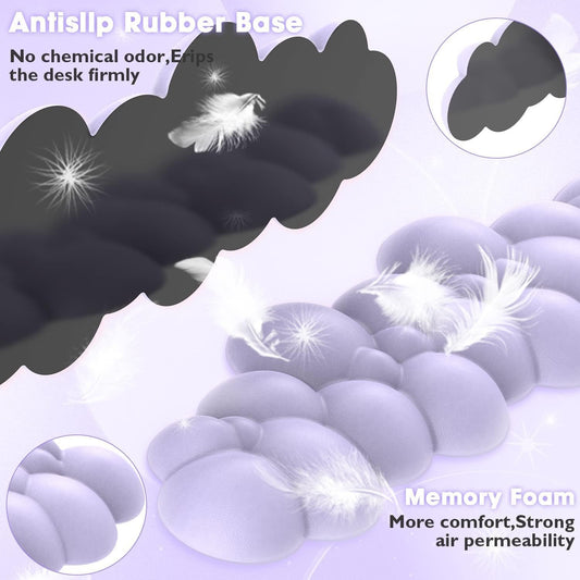 Cloud-Soft Ergonomic Wrist Rest for 100 Keys 87 Keys 68keys Keyboard PU Material Anti-Slip Rubber Base Memory Foam Cloud-Shaped Palm Rest for Computer Laptop,Pain Relief (Purple)