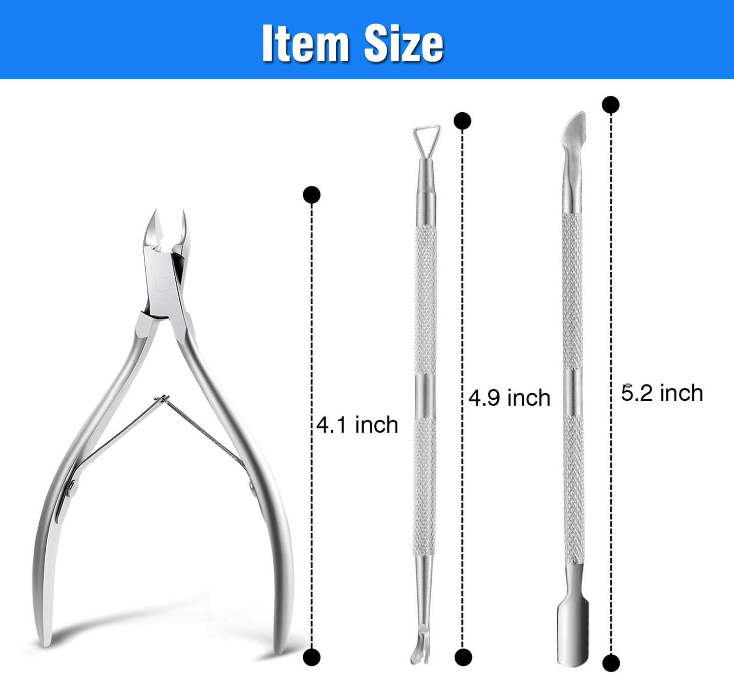 Cuticle Nippers and Cuticle Pusher Manicure Tools Set - Professional Stainless Steel Nail Cuticle Remover Cutter Clippers Tool for Gel Nail Art Fingernails Toenails, Spa