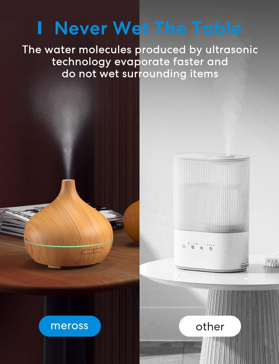 Meross Smart Ultrasonic Diffuser, WiFi Humidifier, Apple HomeKit Alexa Google Home SmartThings Supported, Diffuser for Home Bedroom, with LED Light, Voice/Remote Control, BPA-Free, Ultra Quiet