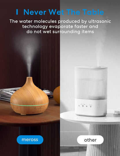 Meross Smart Ultrasonic Diffuser, WiFi Humidifier, Apple HomeKit Alexa Google Home SmartThings Supported, Diffuser for Home Bedroom, with LED Light, Voice/Remote Control, BPA-Free, Ultra Quiet